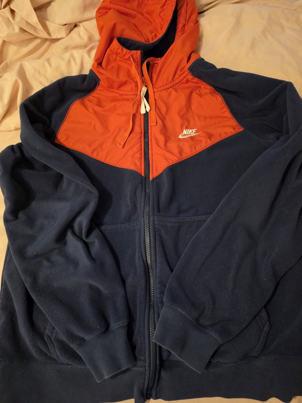 Nike Hoodie Mens Large Blue Full Zip Fleece Sweatshirt Swoosh Logo 929114-451
